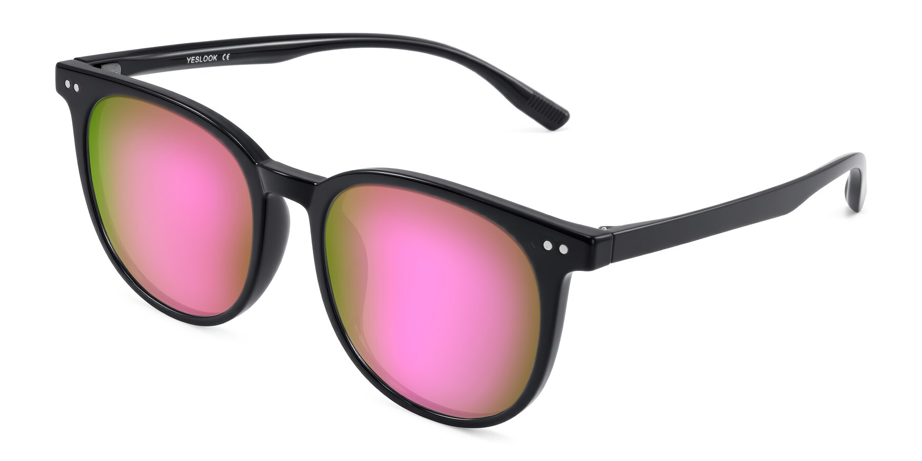 Angle of Pizarro in Black with Pink Mirrored Lenses