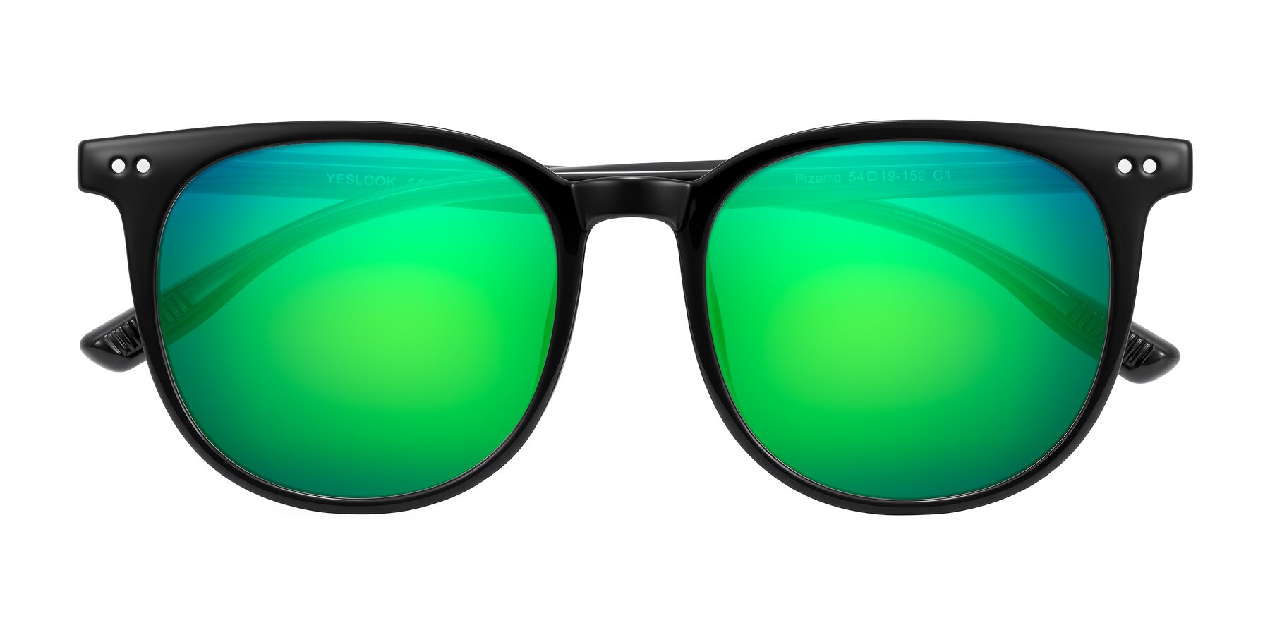Folded Front of Pizarro in Black with Green Mirrored Lenses