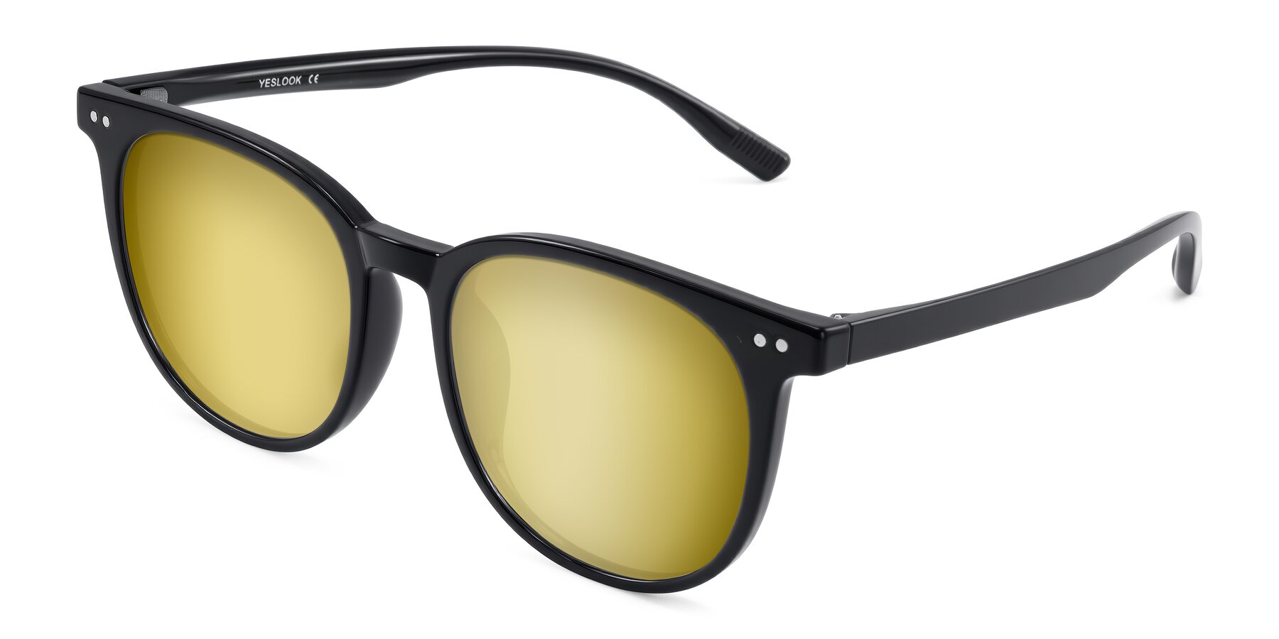 Angle of Pizarro in Black with Gold Mirrored Lenses