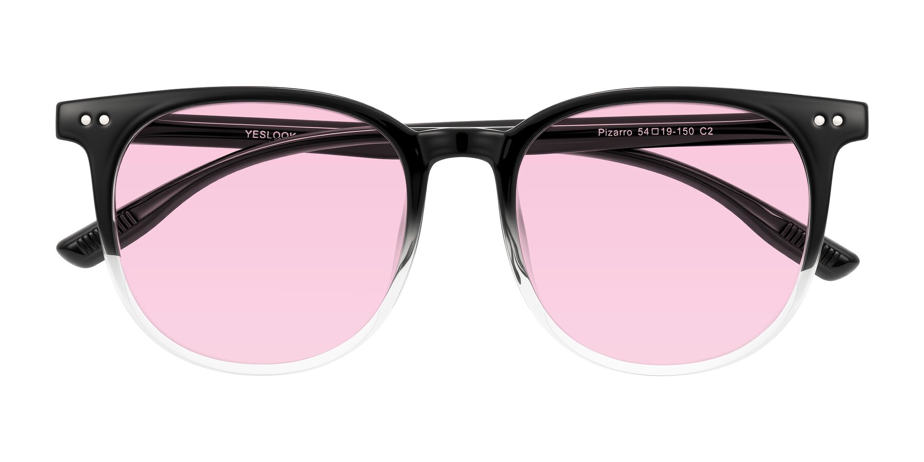 Folded Front of Pizarro in Gradient Black/Clear with Light Pink Tinted Lenses