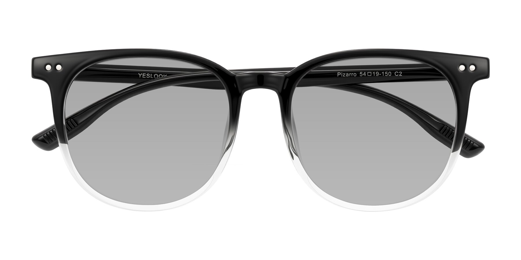 Folded Front of Pizarro in Gradient Black/Clear with Light Gray Tinted Lenses