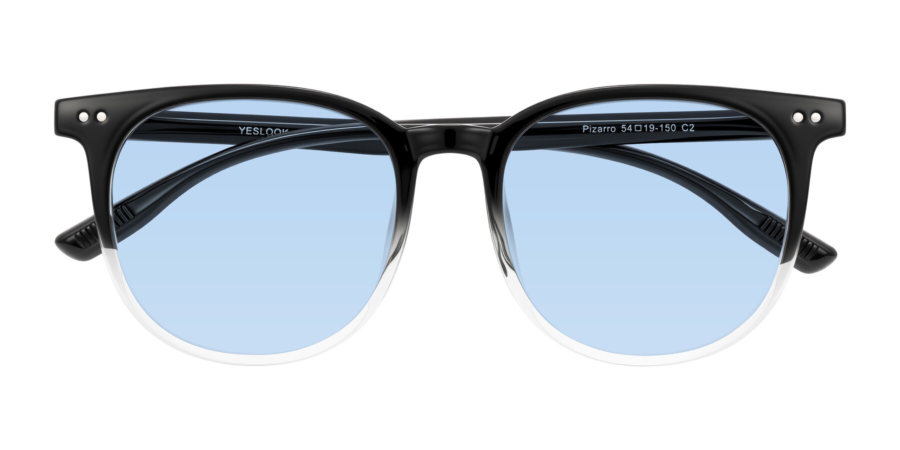 Folded Front of Pizarro in Gradient Black/Clear with Light Blue Tinted Lenses
