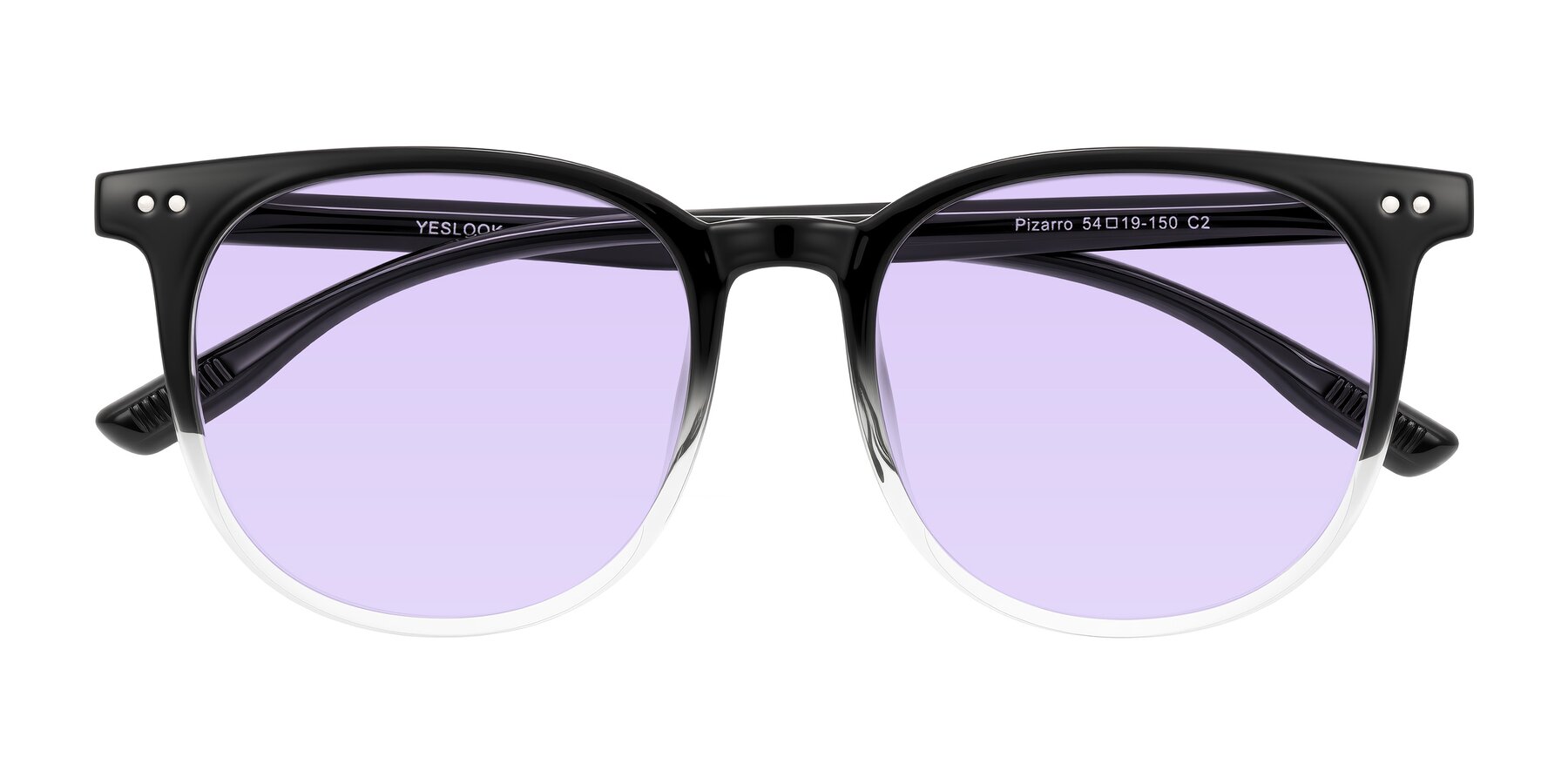 Folded Front of Pizarro in Gradient Black/Clear with Light Purple Tinted Lenses
