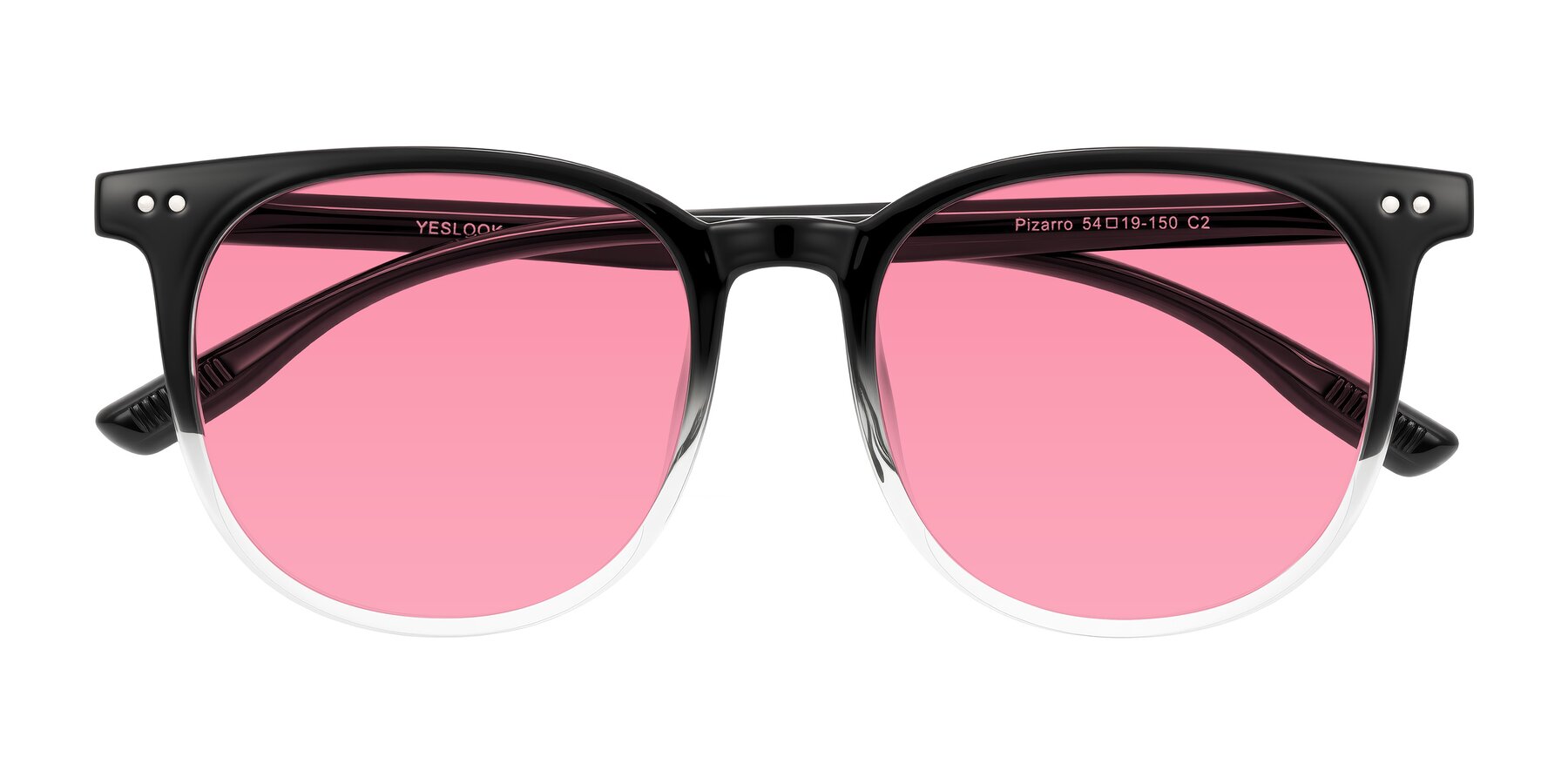 Folded Front of Pizarro in Gradient Black/Clear with Pink Tinted Lenses