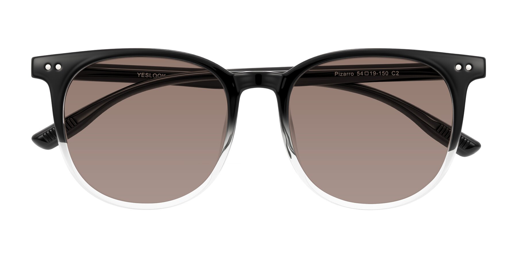 Folded Front of Pizarro in Gradient Black/Clear with Medium Brown Tinted Lenses