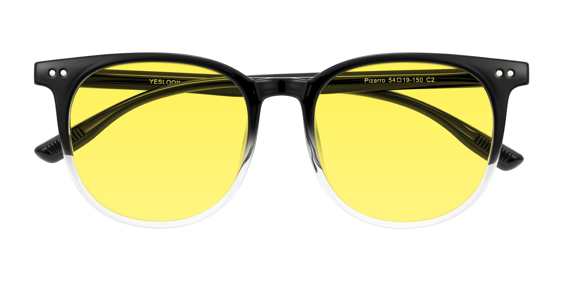 Folded Front of Pizarro in Gradient Black/Clear with Medium Yellow Tinted Lenses