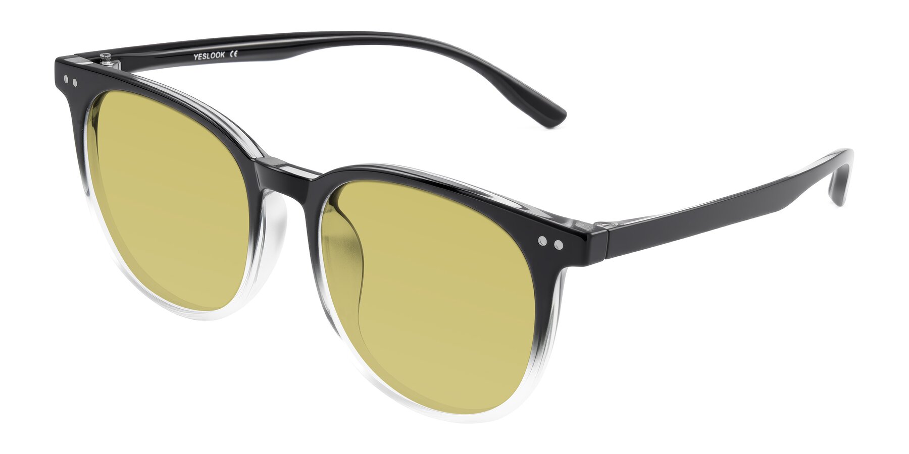 Angle of Pizarro in Gradient Black/Clear with Medium Champagne Tinted Lenses