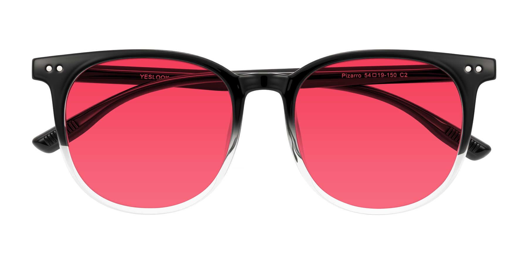 Folded Front of Pizarro in Gradient Black/Clear with Red Tinted Lenses