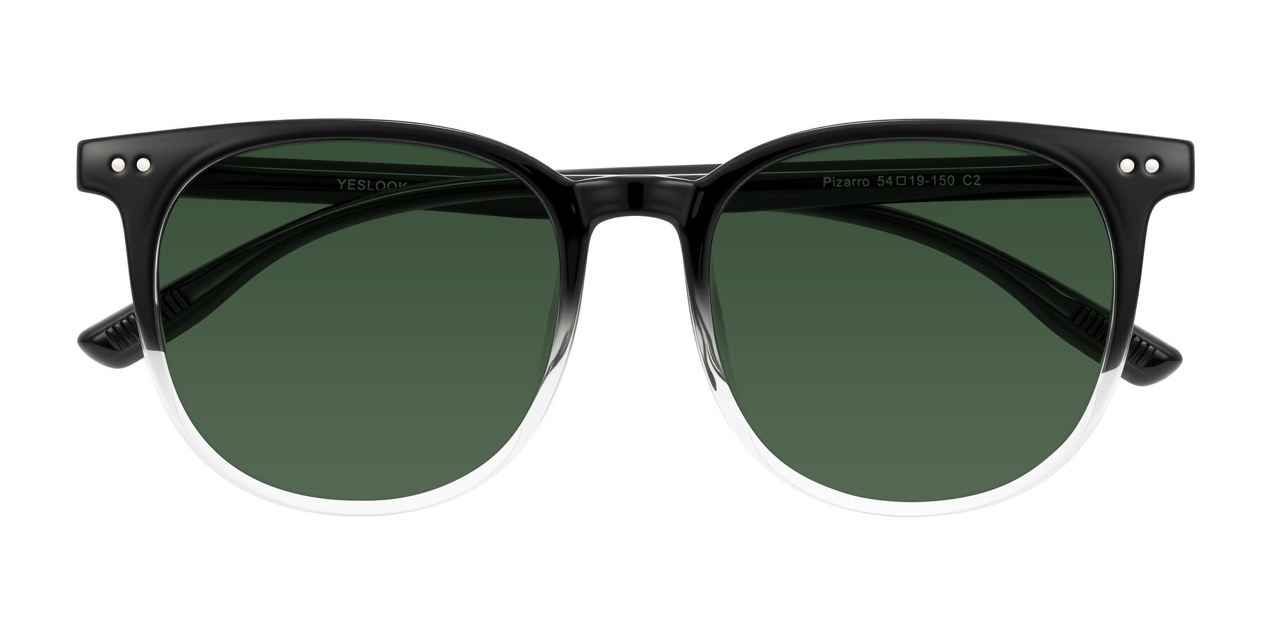 Folded Front of Pizarro in Gradient Black/Clear with Green Tinted Lenses