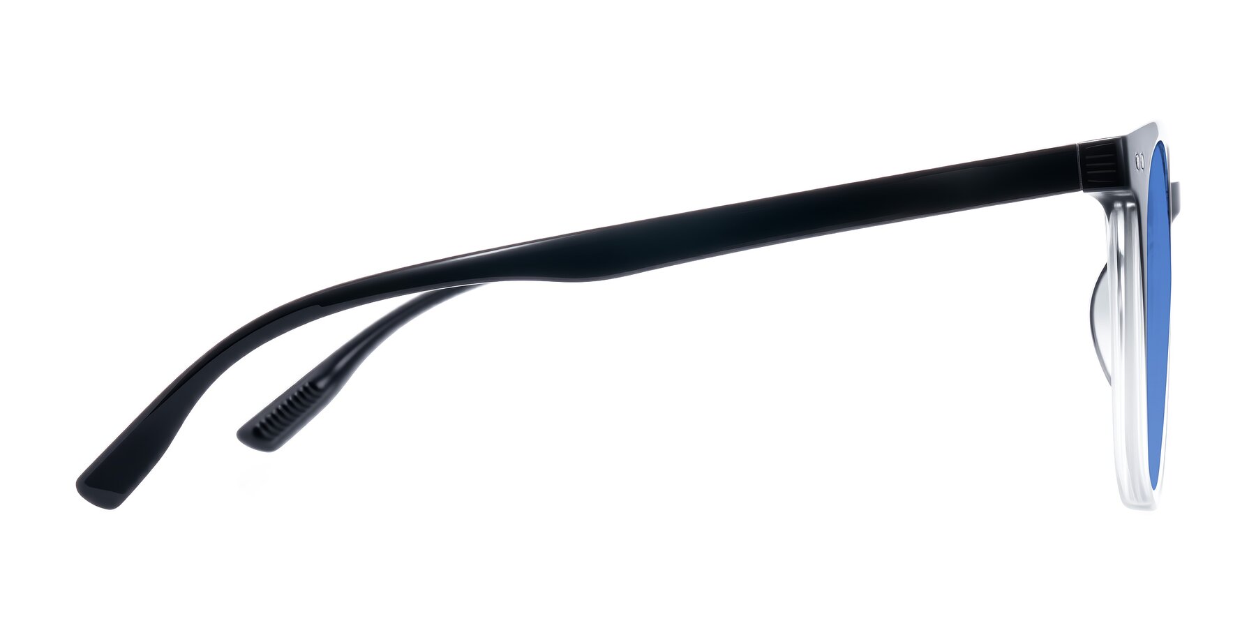 Side of Pizarro in Gradient Black/Clear with Blue Tinted Lenses