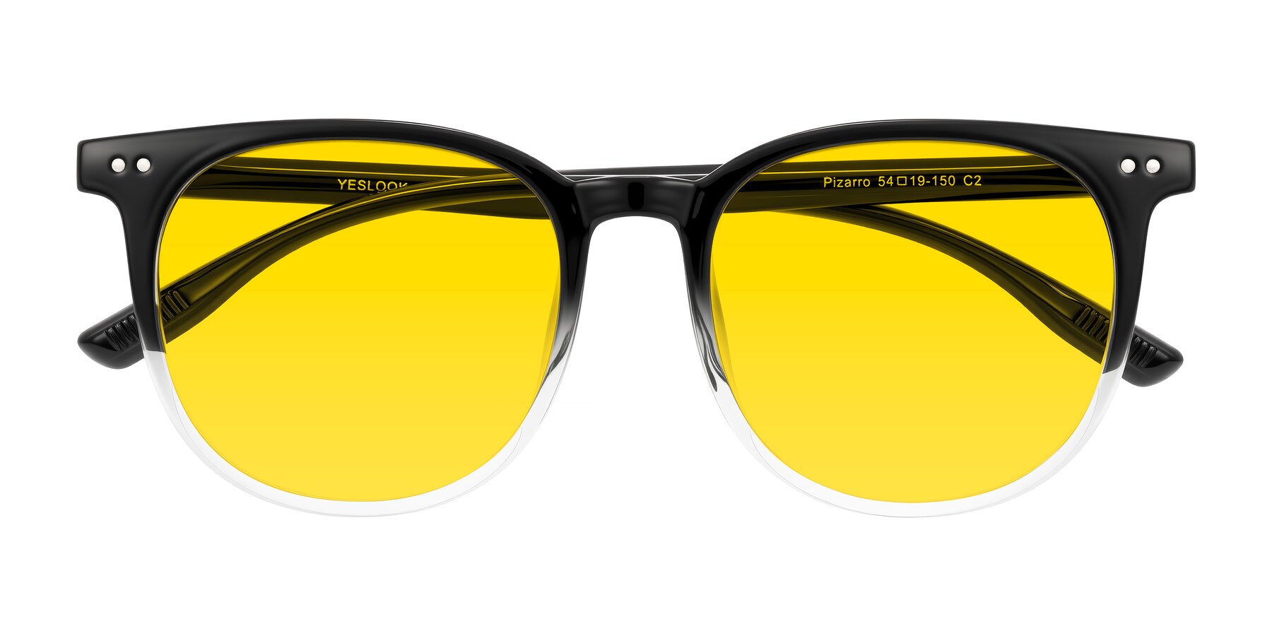 Folded Front of Pizarro in Gradient Black/Clear with Yellow Tinted Lenses