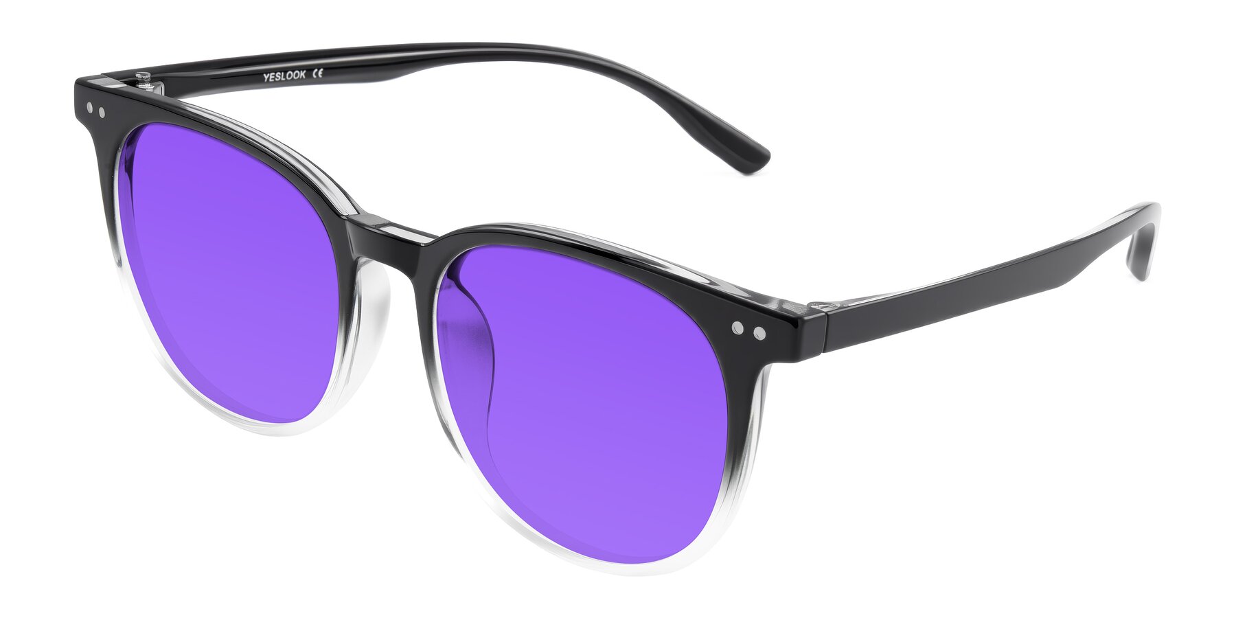 Angle of Pizarro in Gradient Black/Clear with Purple Tinted Lenses