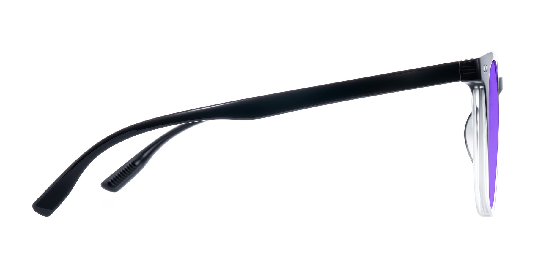 Side of Pizarro in Gradient Black/Clear with Purple Tinted Lenses