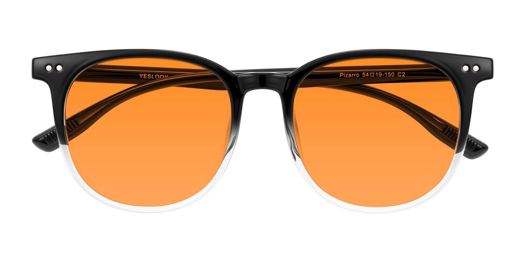 Folded Front of Pizarro in Gradient Black/Clear with Orange Tinted Lenses
