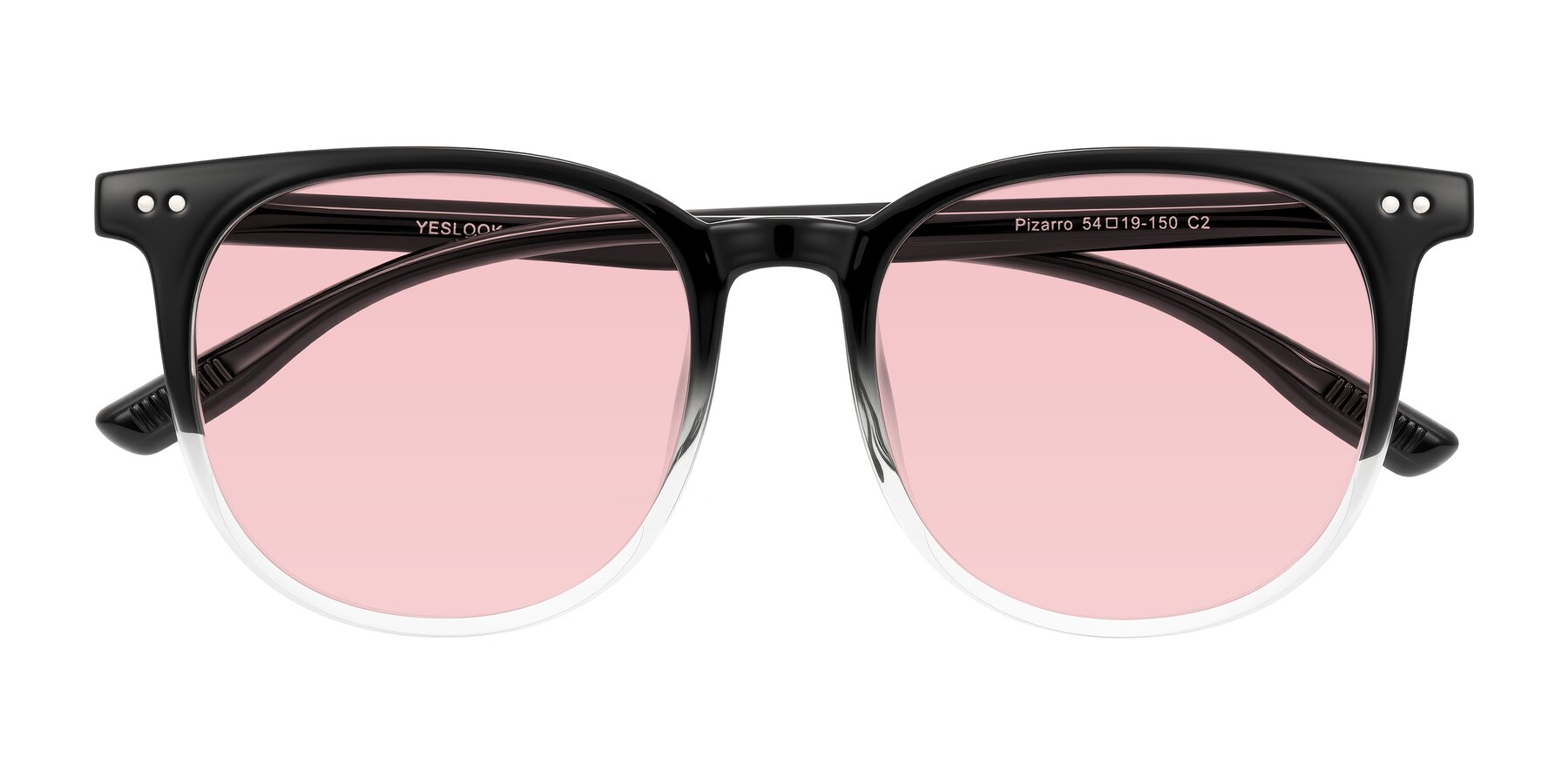 Folded Front of Pizarro in Gradient Black/Clear with Light Garnet Tinted Lenses