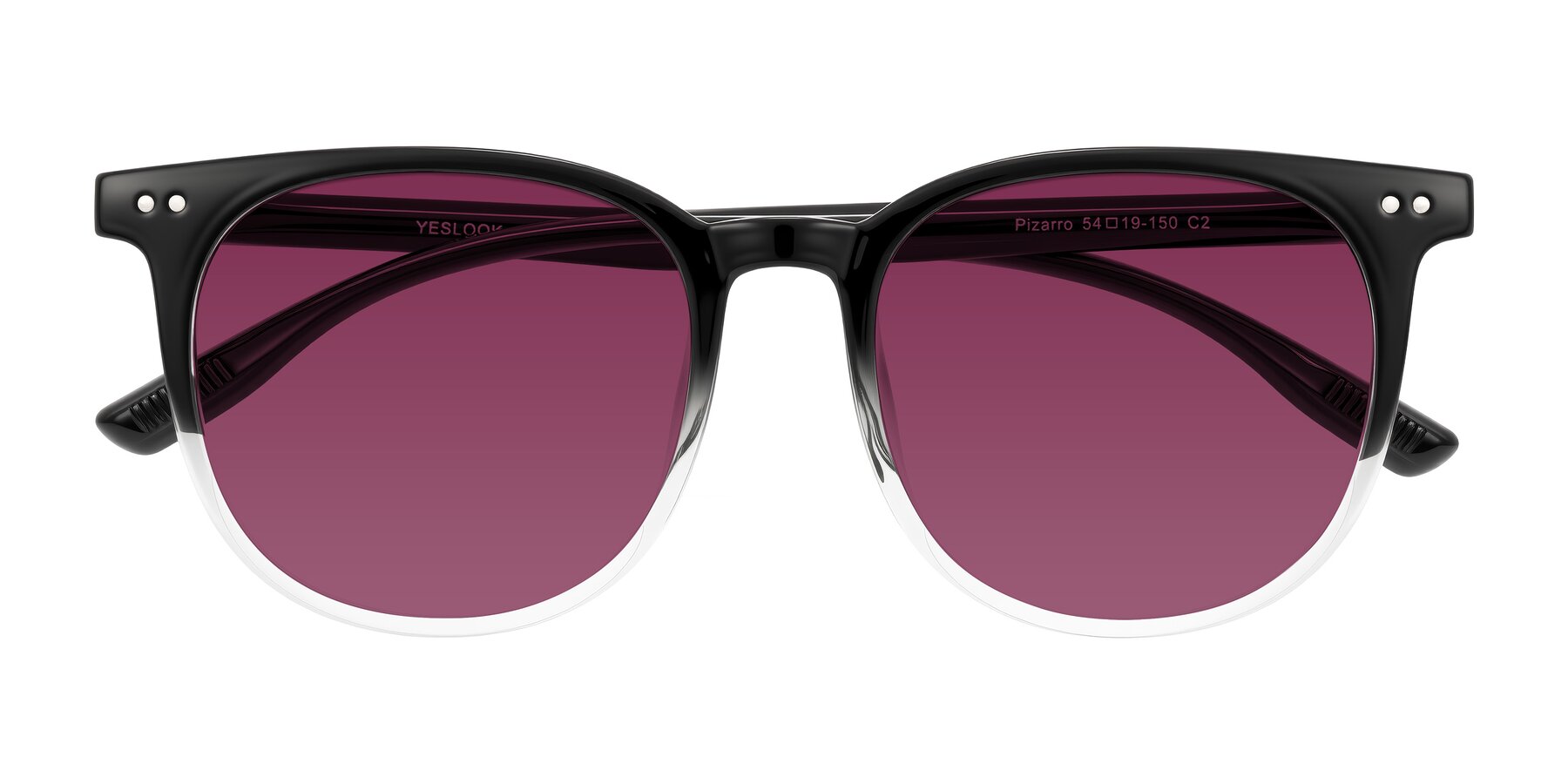 Folded Front of Pizarro in Gradient Black/Clear with Wine Tinted Lenses
