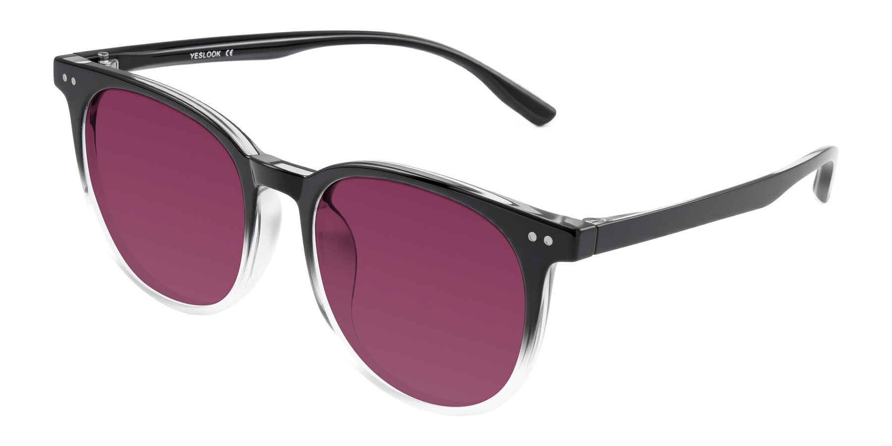 Angle of Pizarro in Gradient Black/Clear with Wine Tinted Lenses
