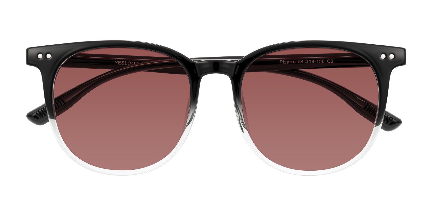 Folded Front of Pizarro in Gradient Black/Clear with Garnet Tinted Lenses