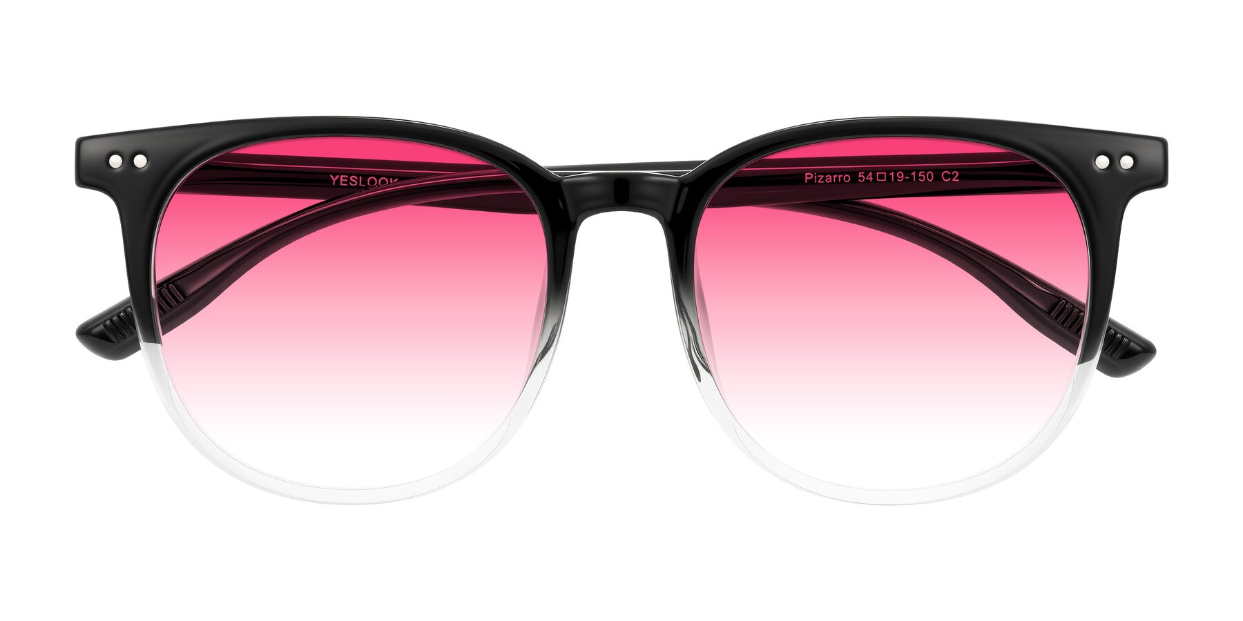 Folded Front of Pizarro in Gradient Black/Clear with Pink Gradient Lenses