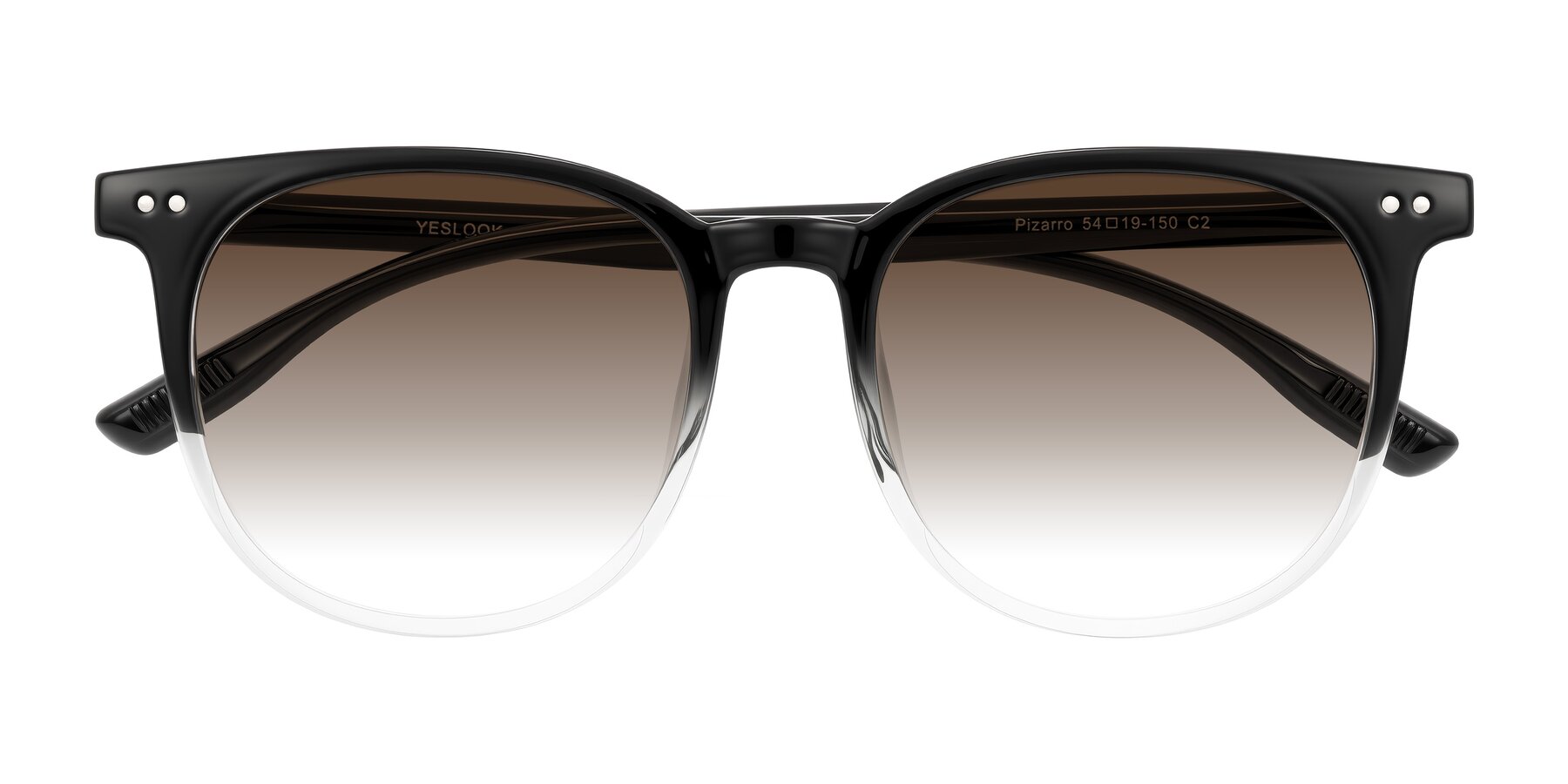 Folded Front of Pizarro in Gradient Black/Clear with Brown Gradient Lenses