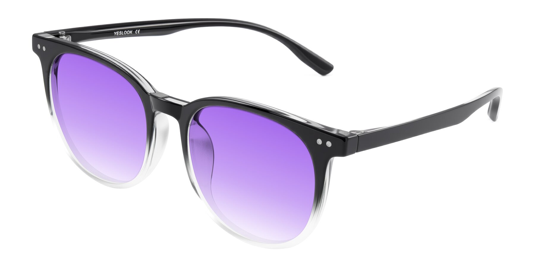Angle of Pizarro in Gradient Black/Clear with Purple Gradient Lenses
