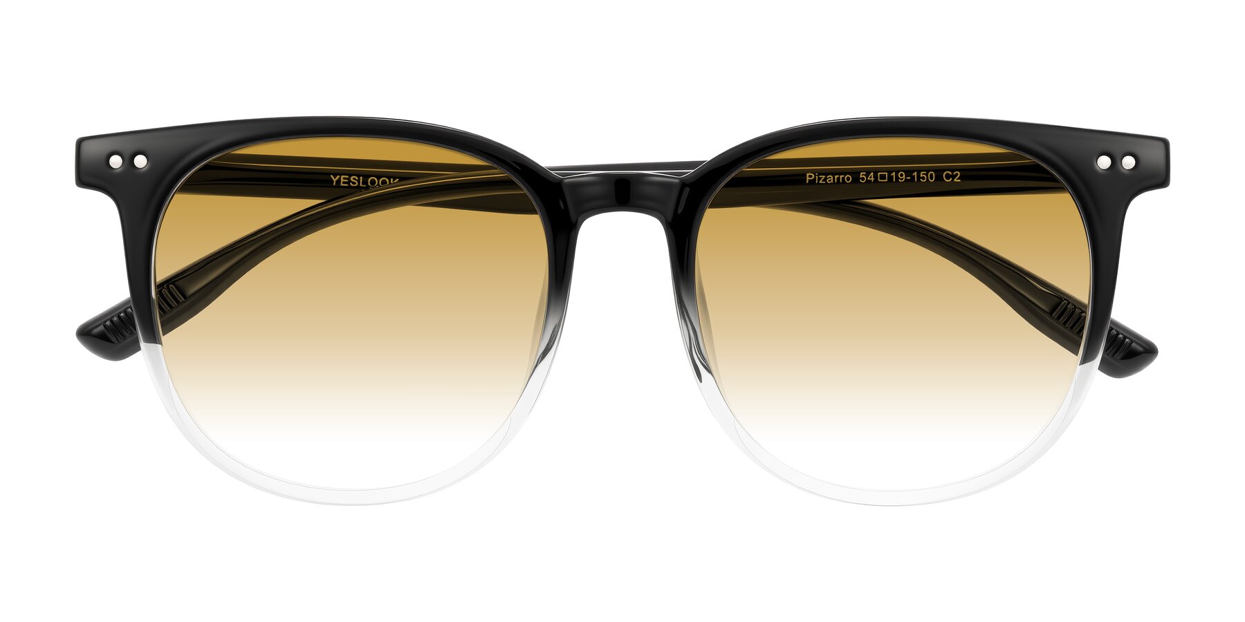 Folded Front of Pizarro in Gradient Black/Clear with Champagne Gradient Lenses