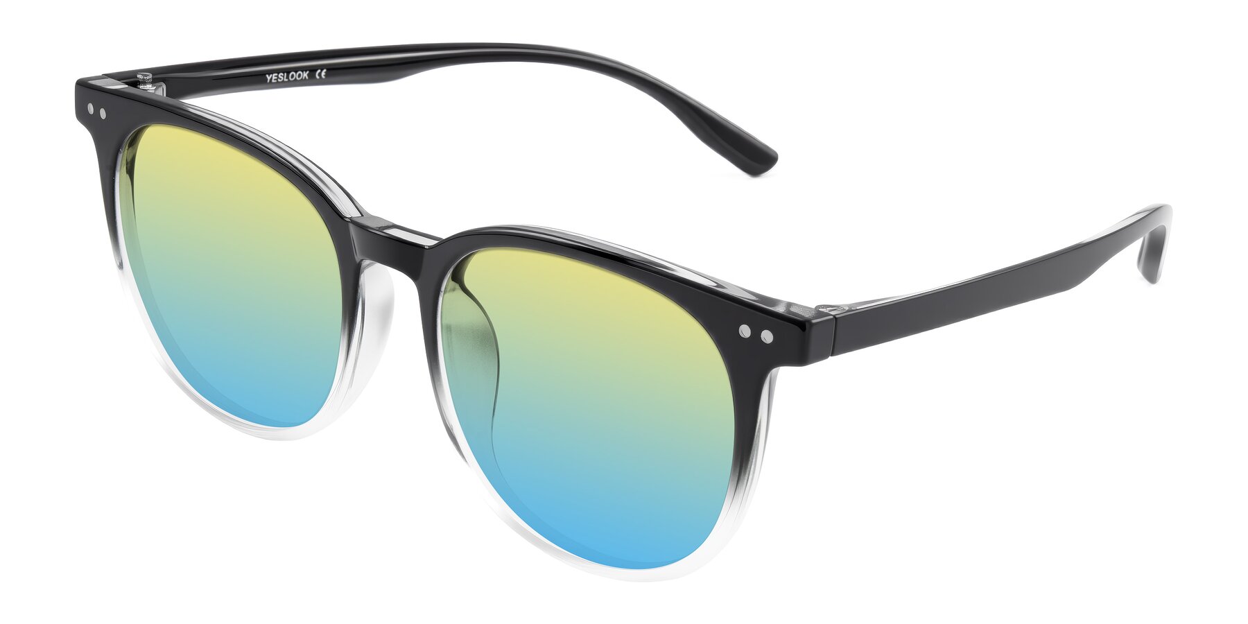 Angle of Pizarro in Gradient Black/Clear with Yellow / Blue Gradient Lenses