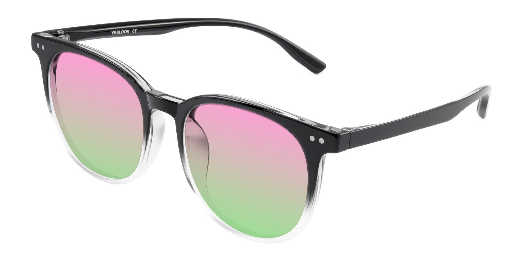 Angle of Pizarro in Gradient Black/Clear with Pink / Green Gradient Lenses
