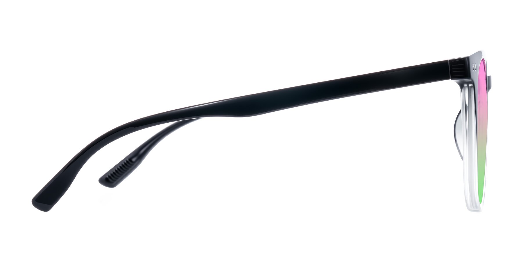 Side of Pizarro in Gradient Black/Clear with Pink / Green Gradient Lenses