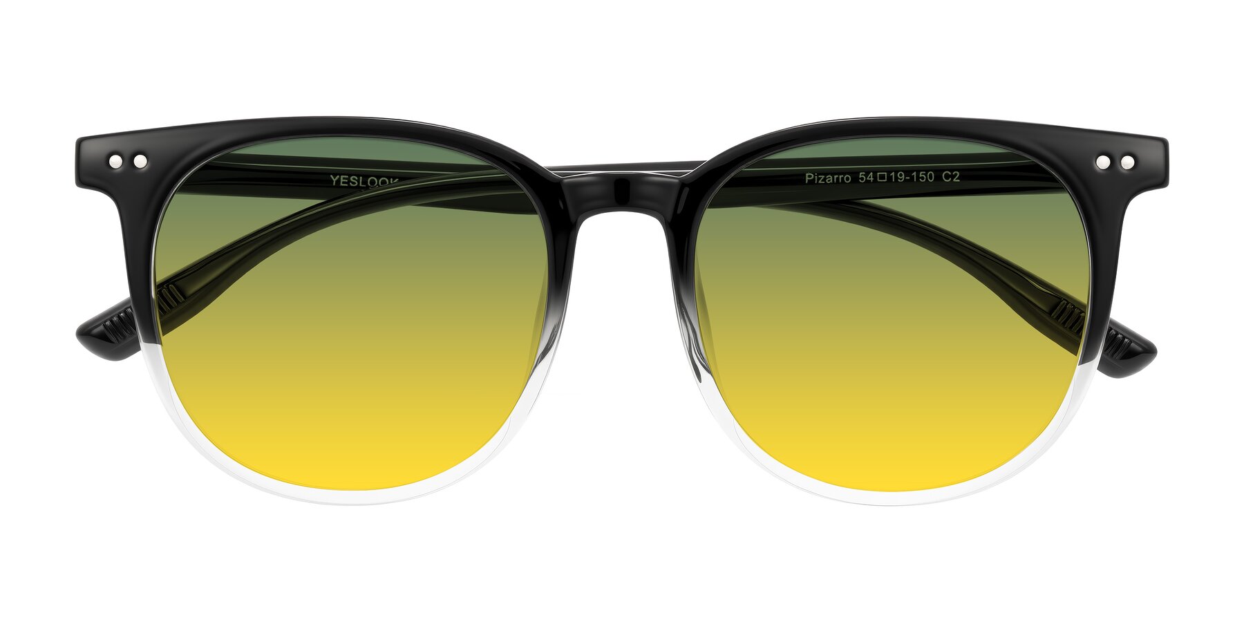 Folded Front of Pizarro in Gradient Black/Clear with Green / Yellow Gradient Lenses