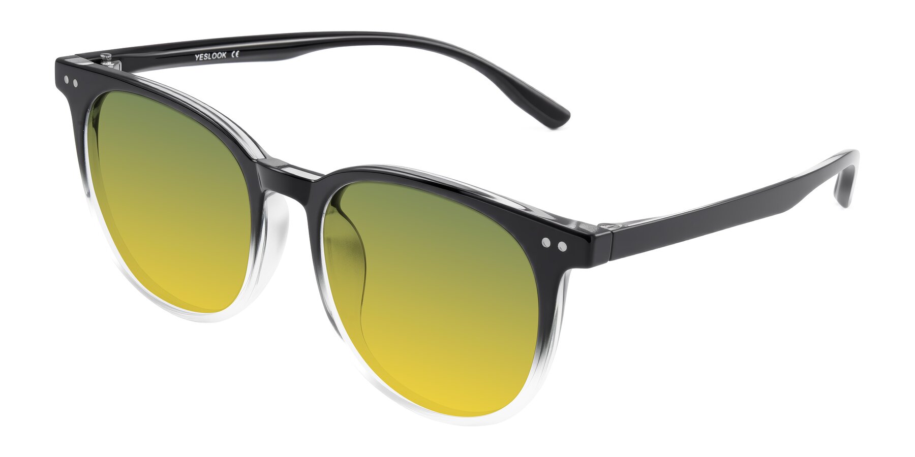 Angle of Pizarro in Gradient Black/Clear with Green / Yellow Gradient Lenses