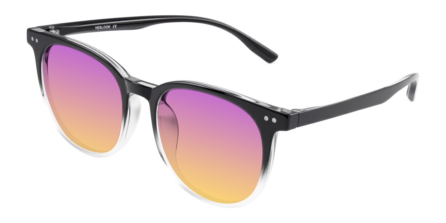 Angle of Pizarro in Gradient Black/Clear with Purple / Yellow Gradient Lenses