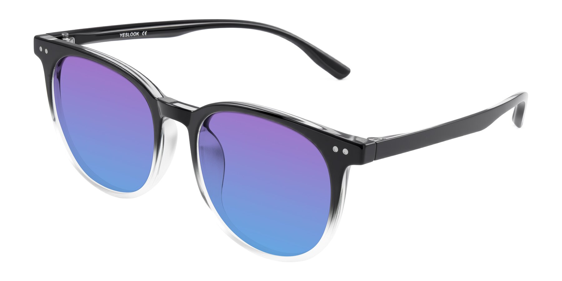 Angle of Pizarro in Gradient Black/Clear with Purple / Blue Gradient Lenses