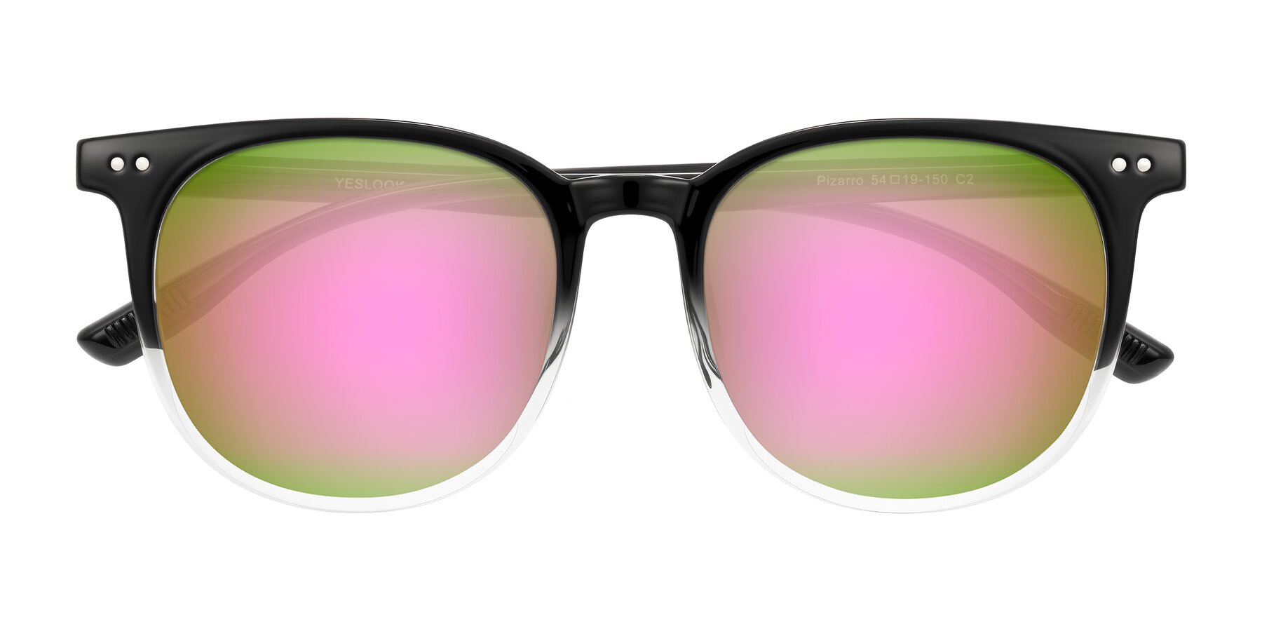 Folded Front of Pizarro in Gradient Black/Clear with Pink Mirrored Lenses