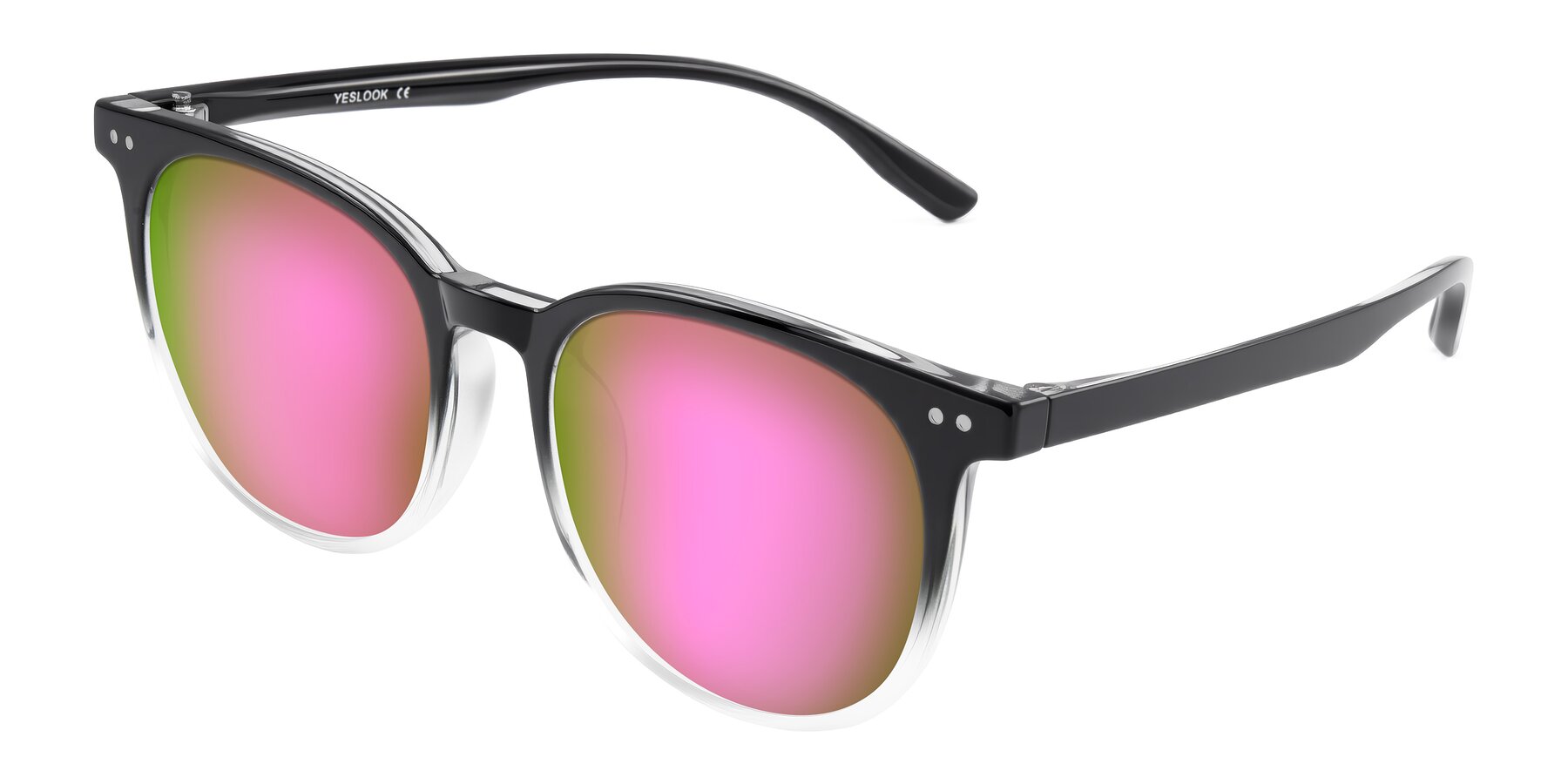 Angle of Pizarro in Gradient Black/Clear with Pink Mirrored Lenses