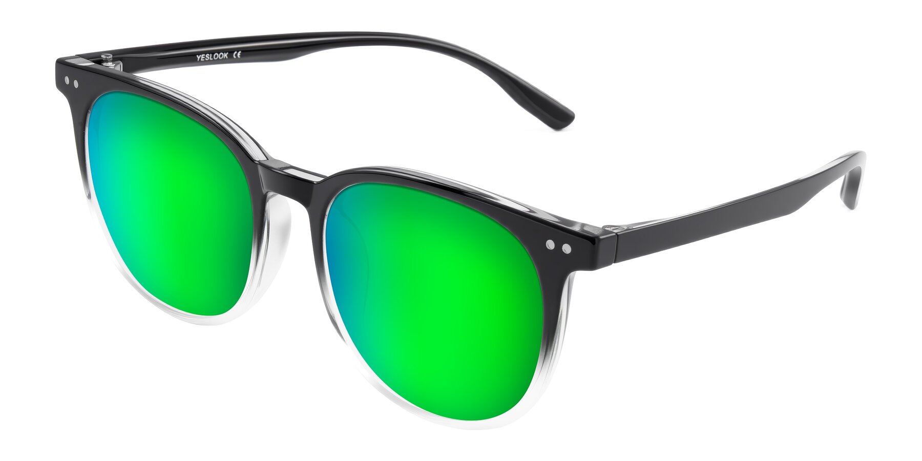 Angle of Pizarro in Gradient Black/Clear with Green Mirrored Lenses
