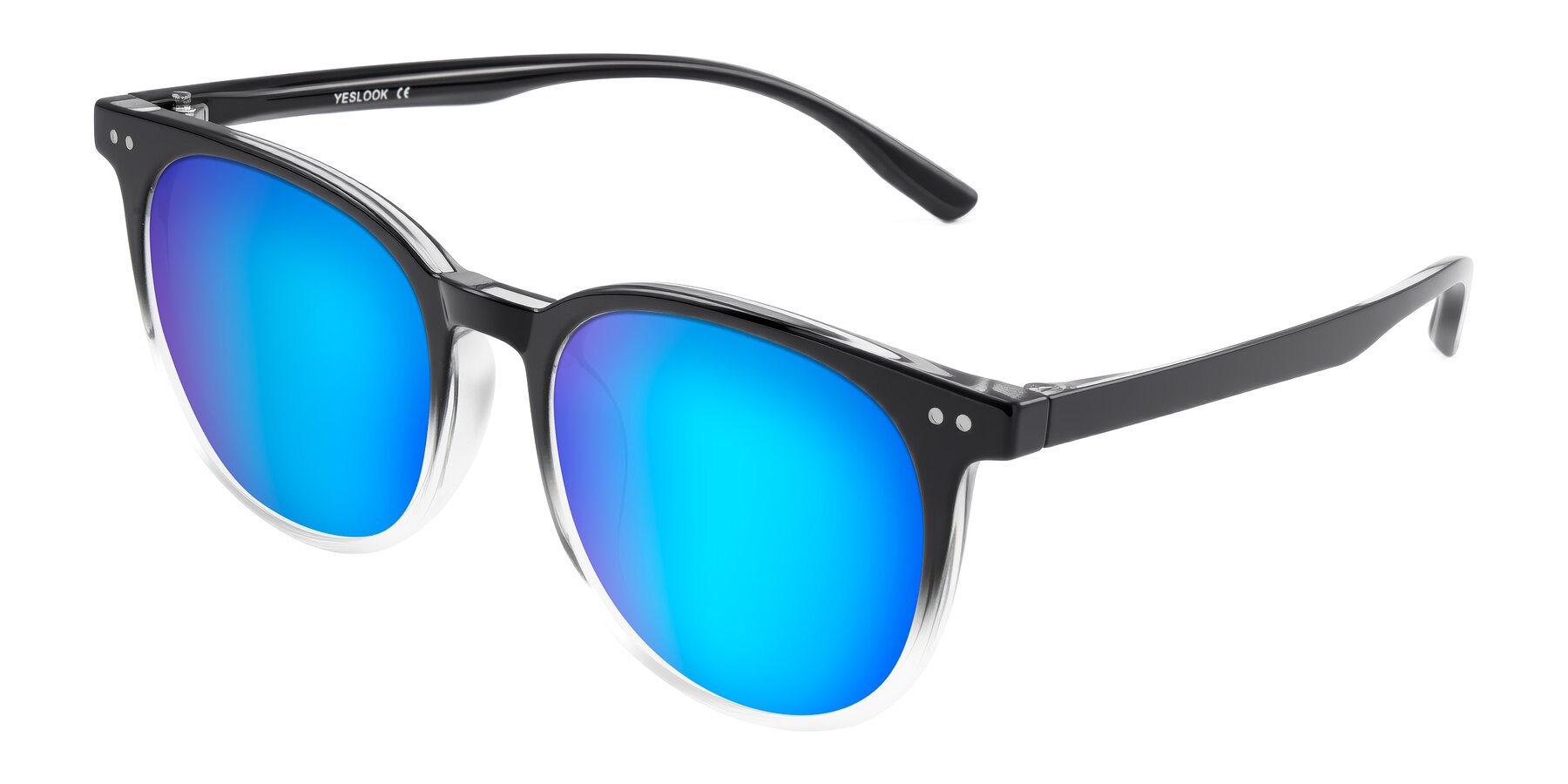 Angle of Pizarro in Gradient Black/Clear with Blue Mirrored Lenses