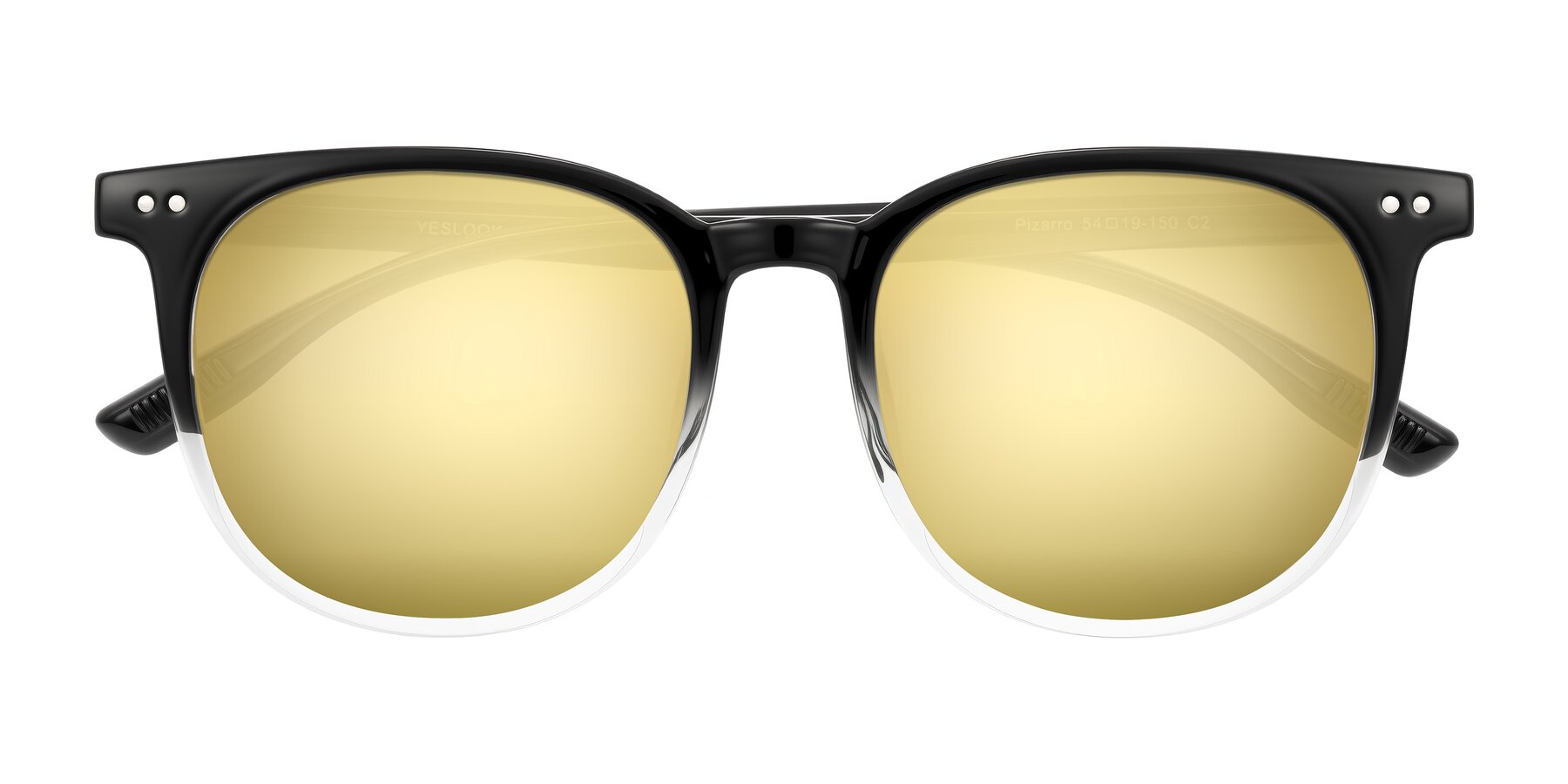 Folded Front of Pizarro in Gradient Black/Clear with Gold Mirrored Lenses