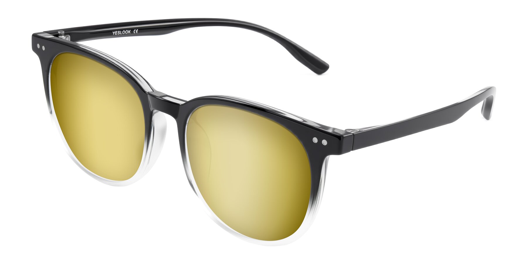 Angle of Pizarro in Gradient Black/Clear with Gold Mirrored Lenses