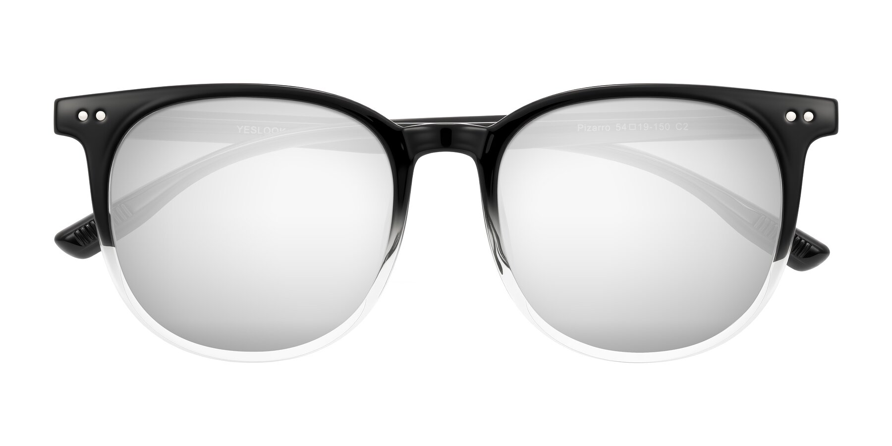 Folded Front of Pizarro in Gradient Black/Clear with Silver Mirrored Lenses