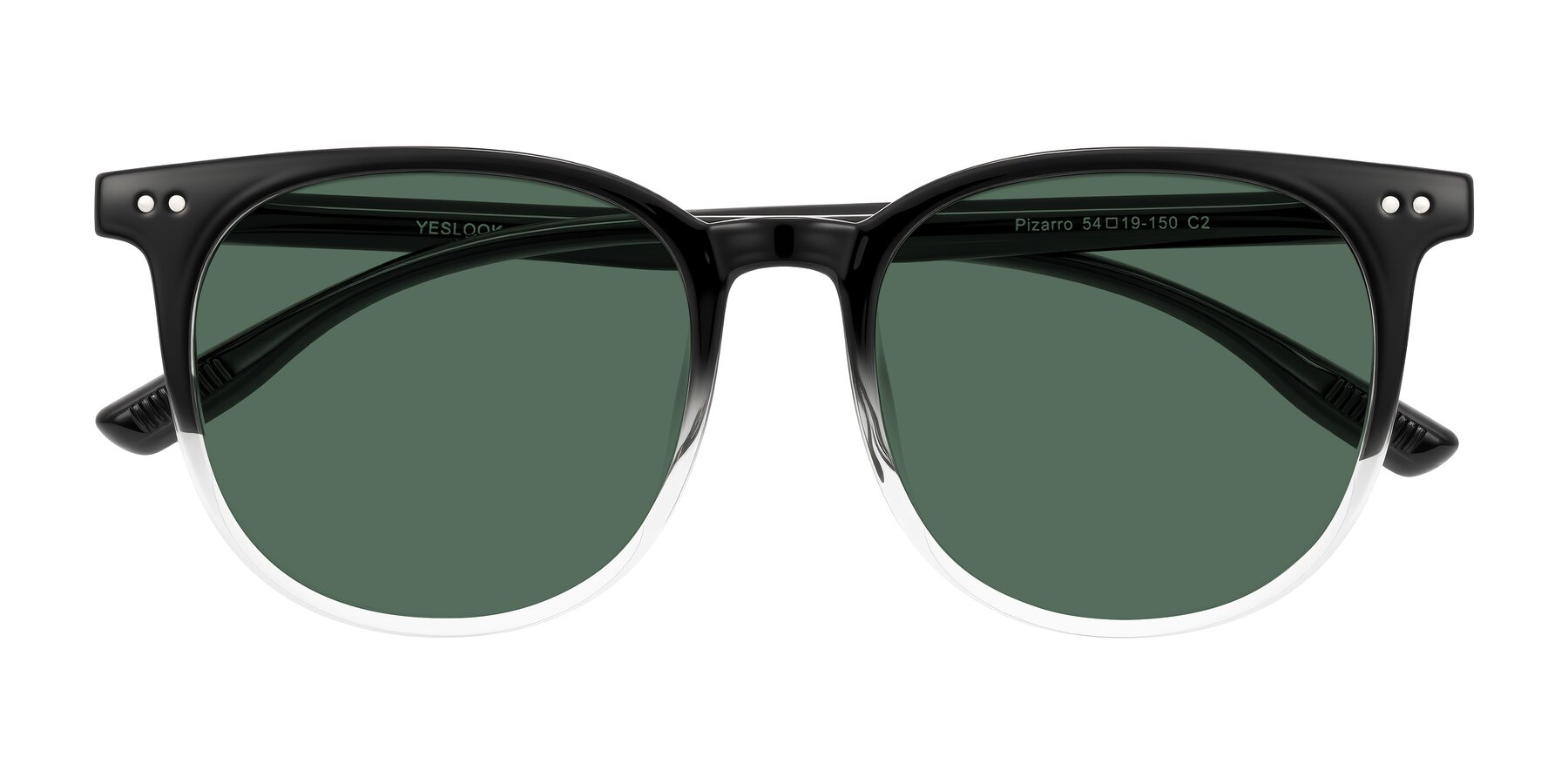 Folded Front of Pizarro in Gradient Black/Clear with Green Polarized Lenses