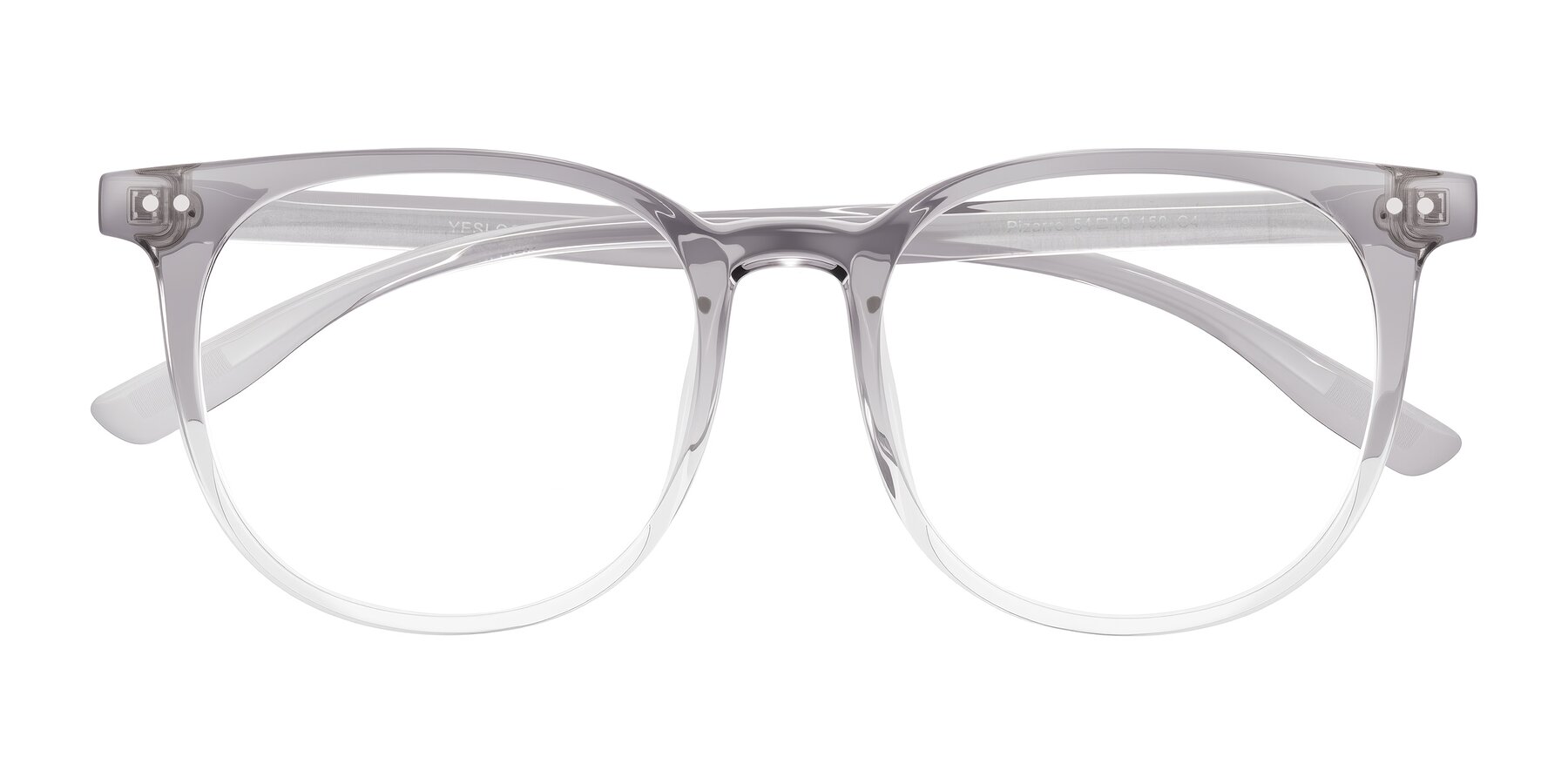 Folded Front of Pizarro in Crystal Gray with Clear Eyeglass Lenses