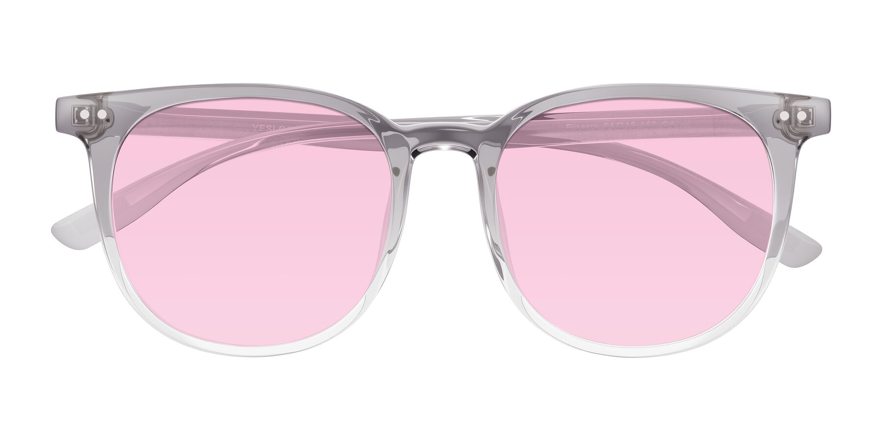 Folded Front of Pizarro in Crystal Gray with Light Pink Tinted Lenses
