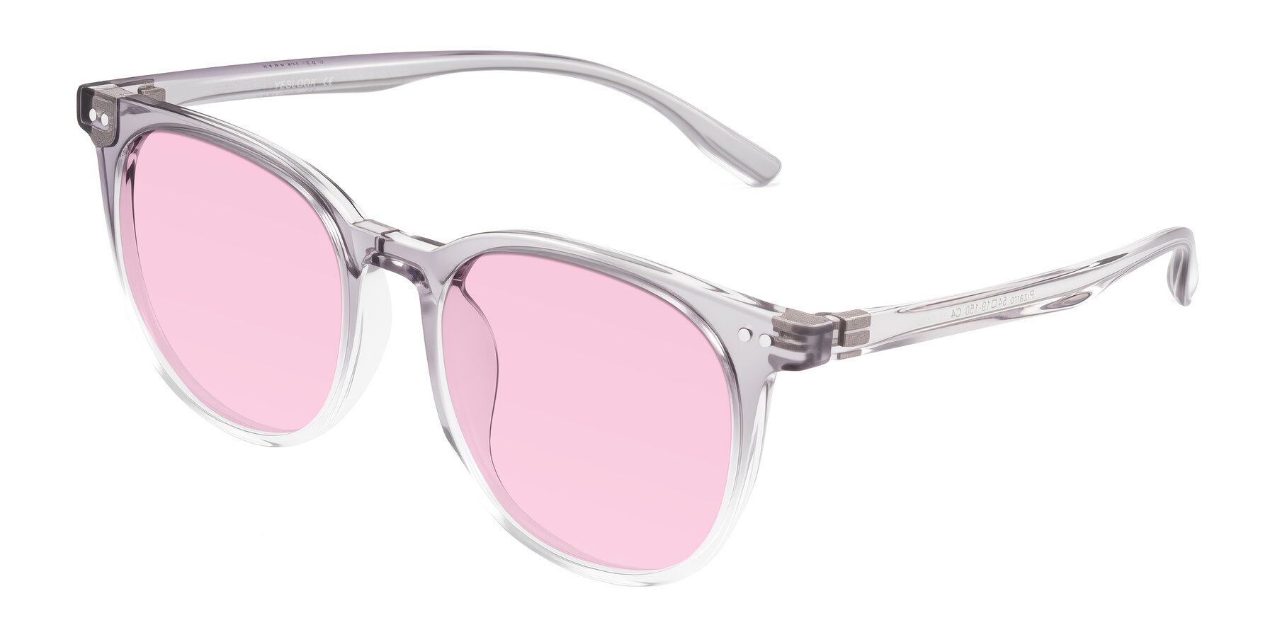 Angle of Pizarro in Crystal Gray with Light Pink Tinted Lenses
