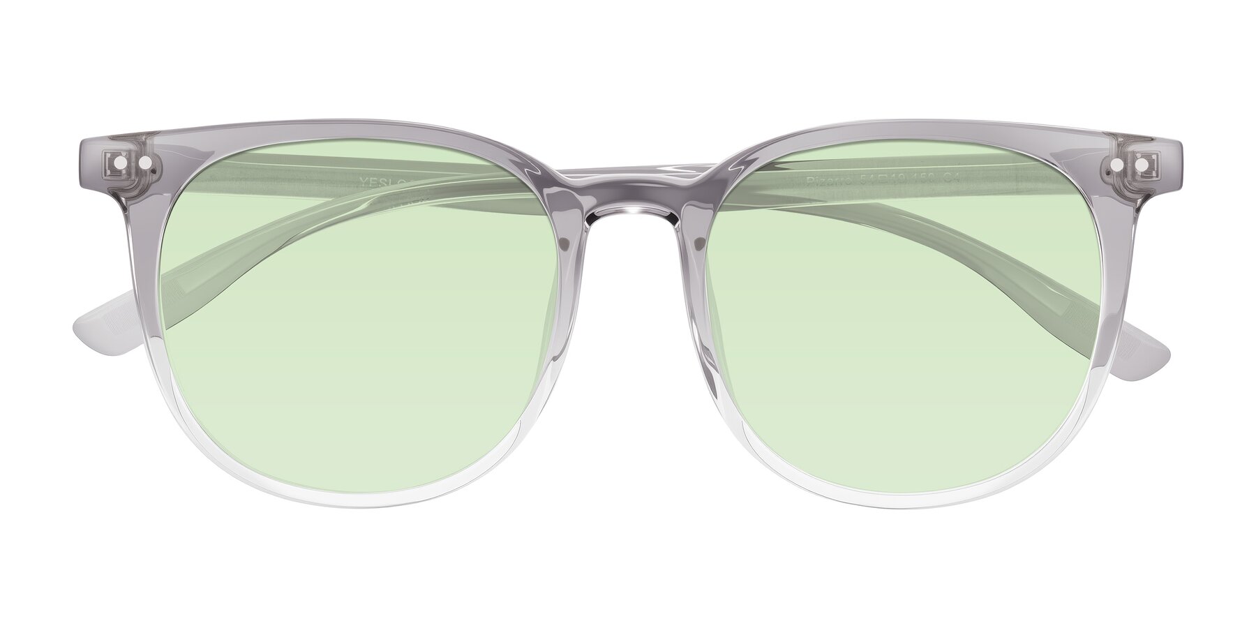 Folded Front of Pizarro in Crystal Gray with Light Green Tinted Lenses