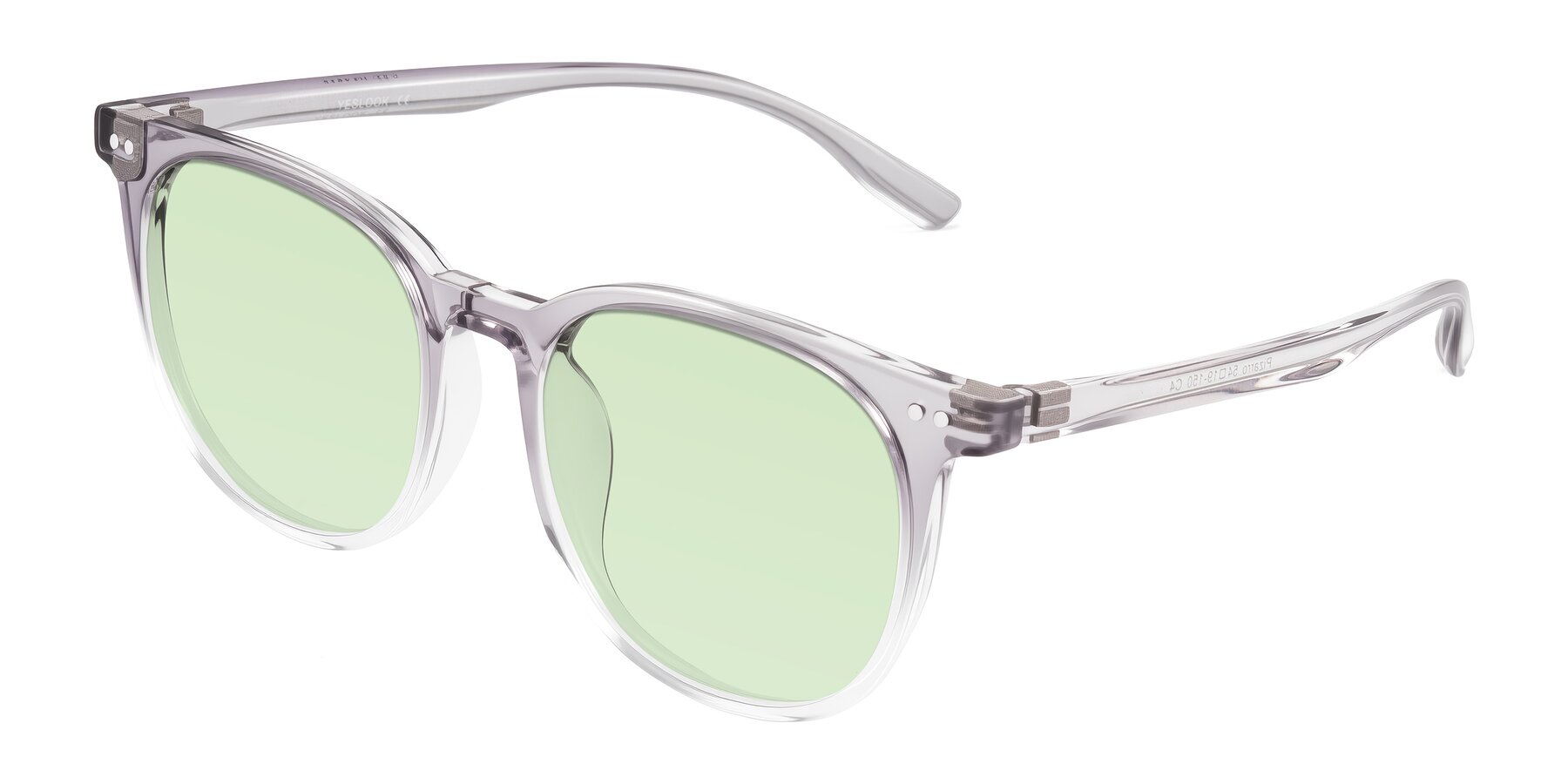 Angle of Pizarro in Crystal Gray with Light Green Tinted Lenses