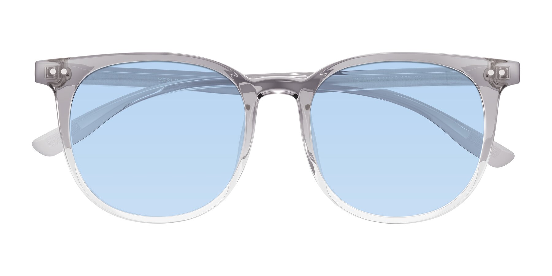 Folded Front of Pizarro in Crystal Gray with Light Blue Tinted Lenses