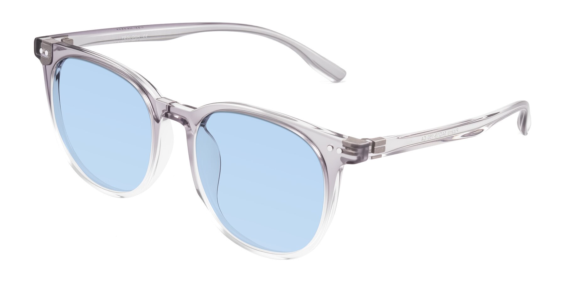 Angle of Pizarro in Crystal Gray with Light Blue Tinted Lenses
