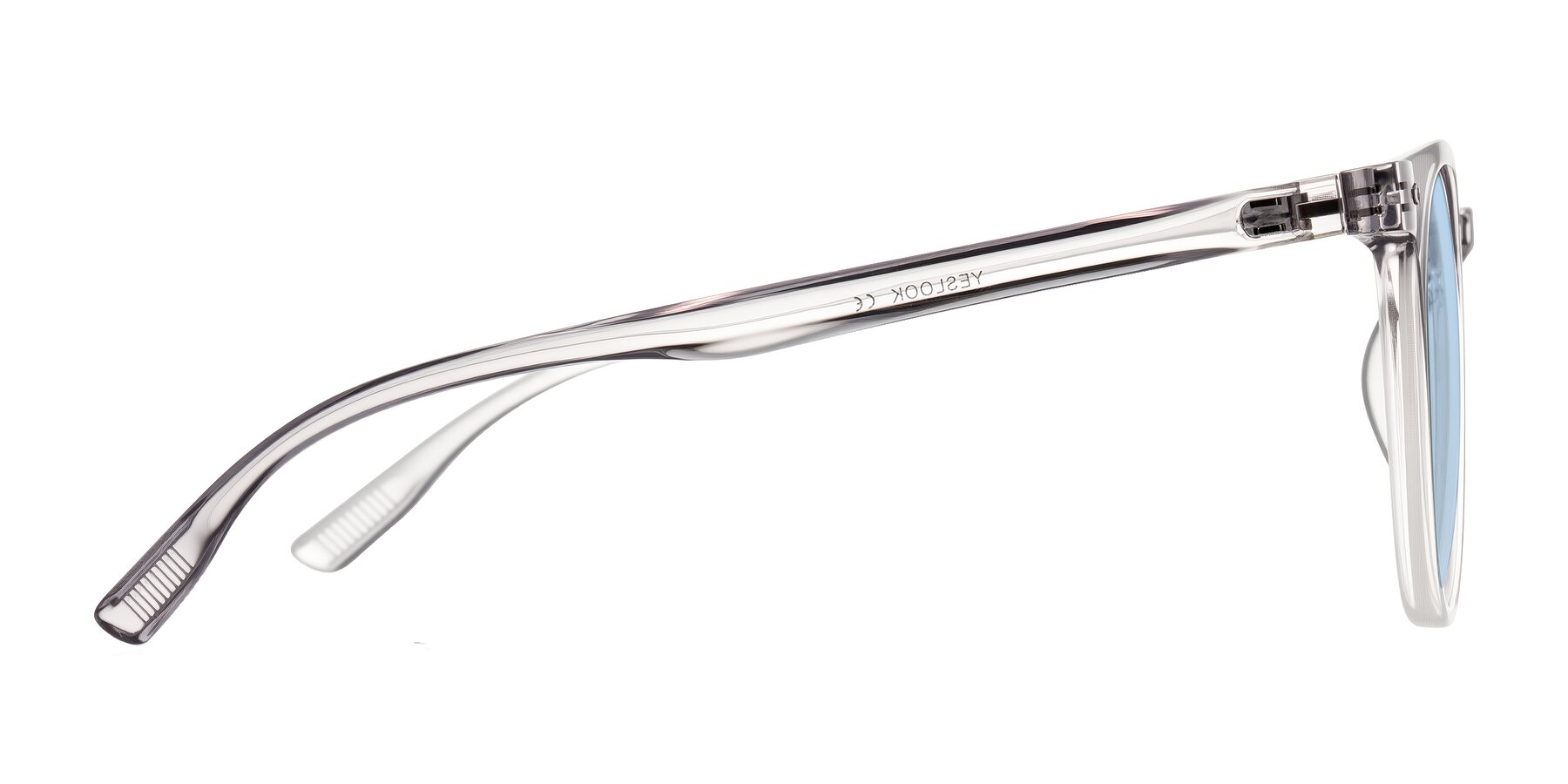 Side of Pizarro in Crystal Gray with Light Blue Tinted Lenses