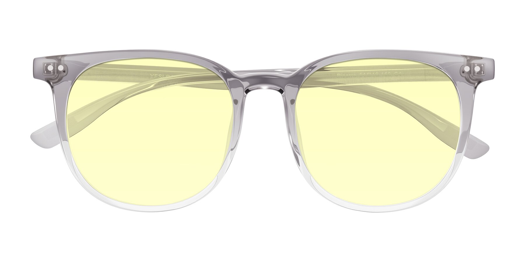 Folded Front of Pizarro in Crystal Gray with Light Yellow Tinted Lenses